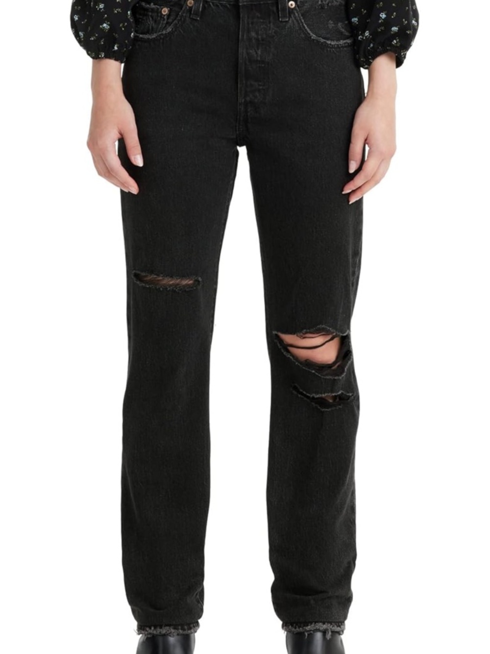 Levi’s 501 Original Fit Black Distressed Straight-Leg Jeans